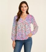 Love New York Rainbow Printed Georgette Top