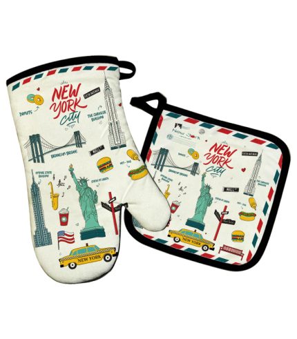 New York Theme Oven Glove & Pot Holder Set
