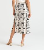 New York Sketch Satin Silk Midi Skirt with Side Slit - Image 2