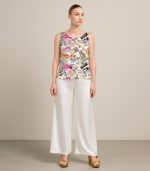 New York Floral Luxury Silk Top with matching color Flared Wide Silk Plazzo