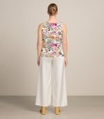 New York Floral Luxury Silk Top with matching color Flared Wide Silk Plazzo - Image 2