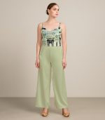Love New Sketch Luxury Silk Top with matching color Flared Wide Silk Plazzo