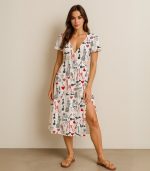 Black & Red Love New York Silk Midi Dress