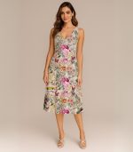 New York Floral Satin Silk Midi Dress