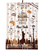 New York Coffee Time Tea Towel 100% Cotton