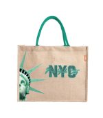 New York City Theme Laminated Eco Friendly Jute Bag with Side Gusset – Rhinestones & DTF Printed
