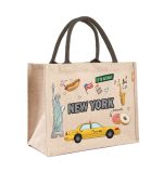 New York City Theme Laminated Eco Friendly Jute Bag with Side Gusset – Rhinestones & DTF Printed - Image 2